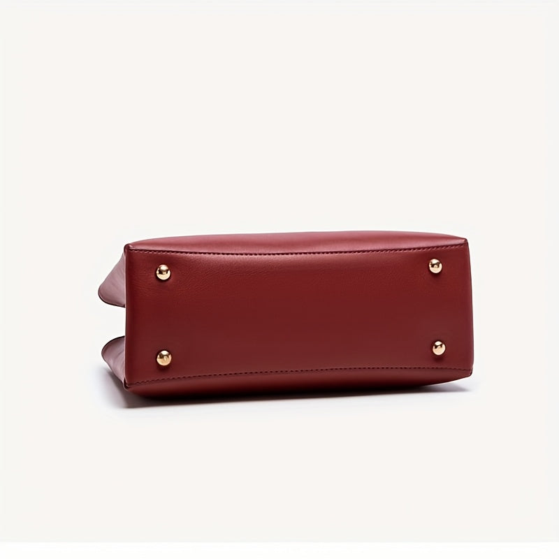 Burgundy Leather Tote Bag with Removable Strap