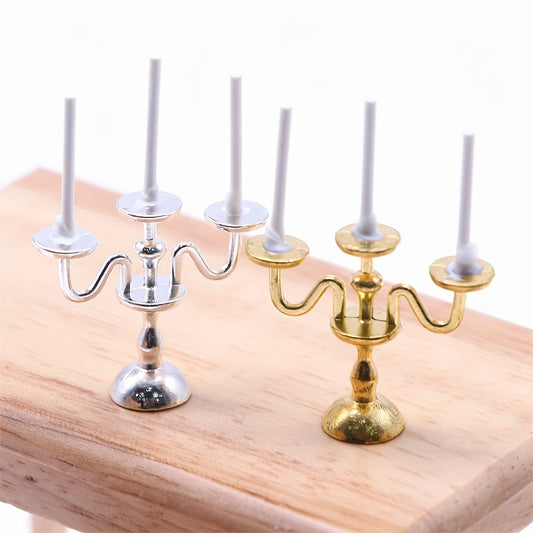 Vintage Style Metallic Candle Holders for Dollhouse Decor