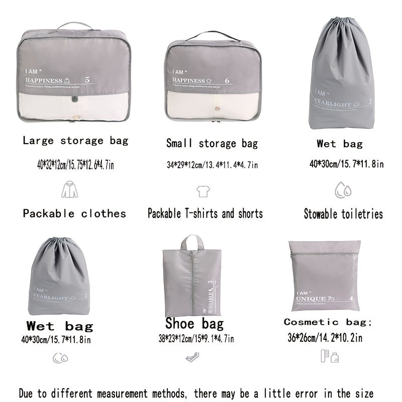 6pc Travel Storage Bag Set Luggage Sorting Clothing Organizer