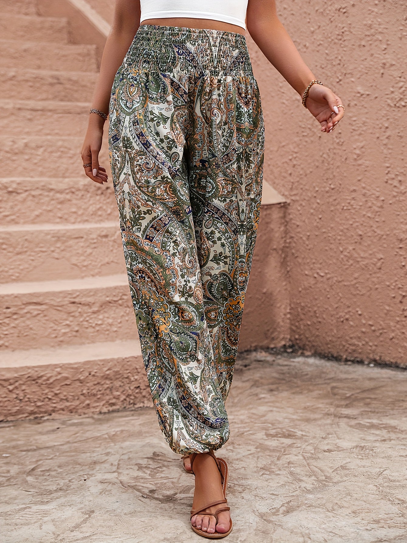  Boho Pants Women's Drawstring High Rise Jogger Trousers