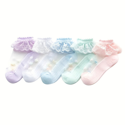 5pairs Kids Lace Ruffled Princess Stockings Breathable Socks