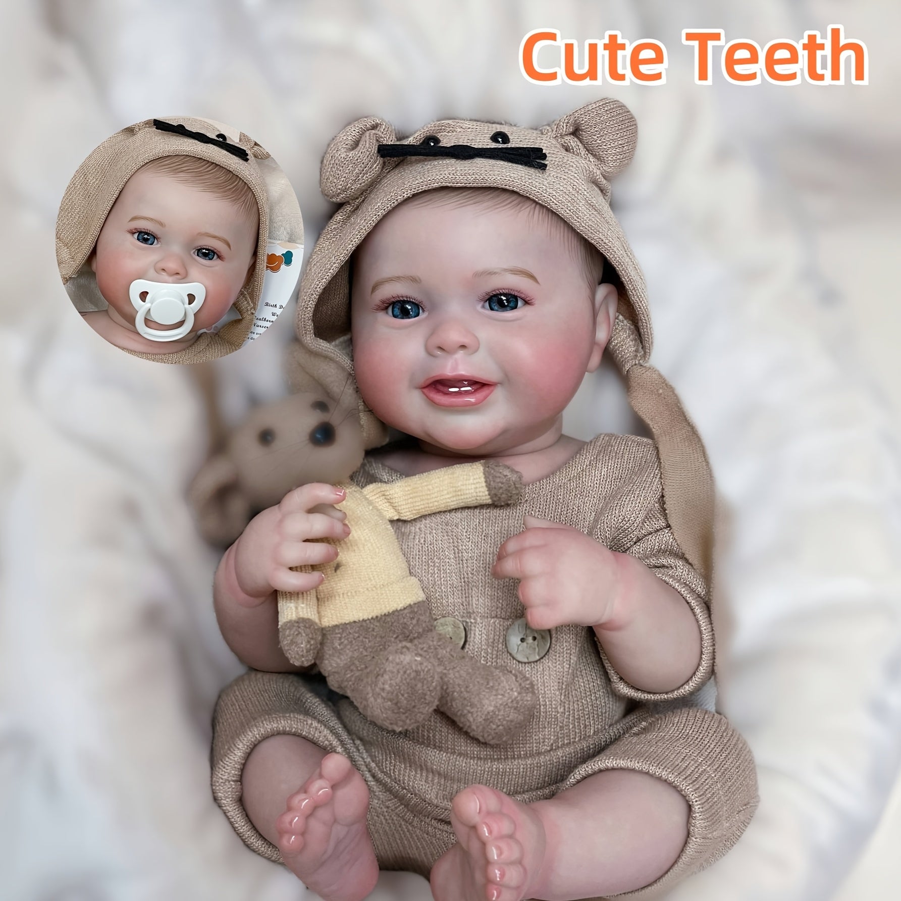 Adorable Vinyl Boy Doll with Painted Hair Teeth Waterproof Realistic Reborn Doll