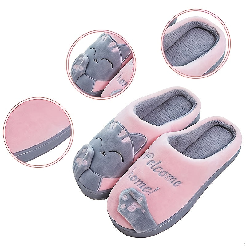 Women's Cat Plush Slippers Soft Sole Slides