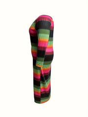 Plus Stripe & Ombre Print Long Sleeve Maxi Dress
