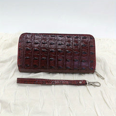Vintage Crocodile Embossed Long Wallet Zipper Around Coin Purse Faux Leather