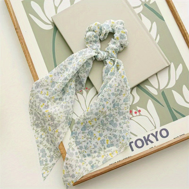 Floral Streamer Headband Scrunchie Ponytail Holder Hair Accessories