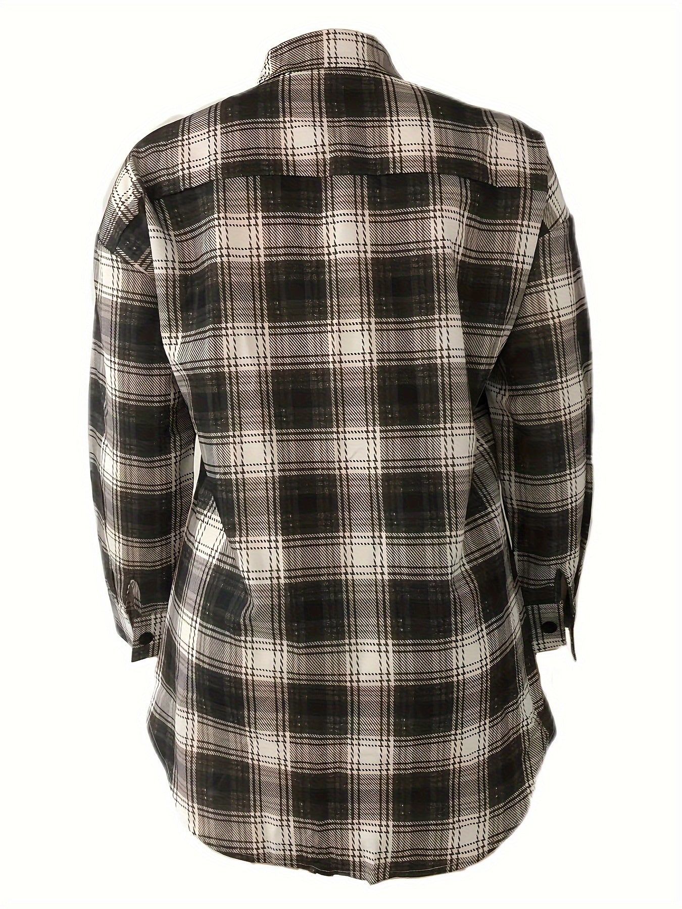  Casual Blouse Women's Plus Plaid Print Long Sleeve Button Up