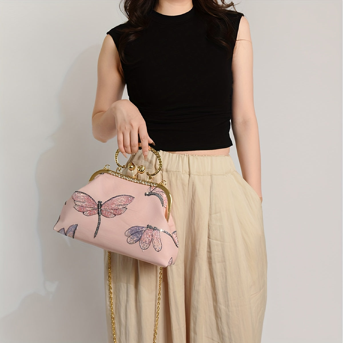 Vintage Sequins Embroidery Evening Handbag Chain Crossbody Bag