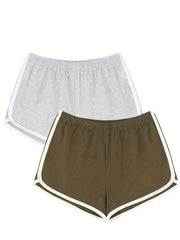 Women's Solid High Waist Track Shorts Set