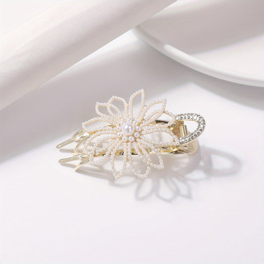 Faux Pearl Flower Duckbill Clip Large Hair Clip Rhinestone Hairclip