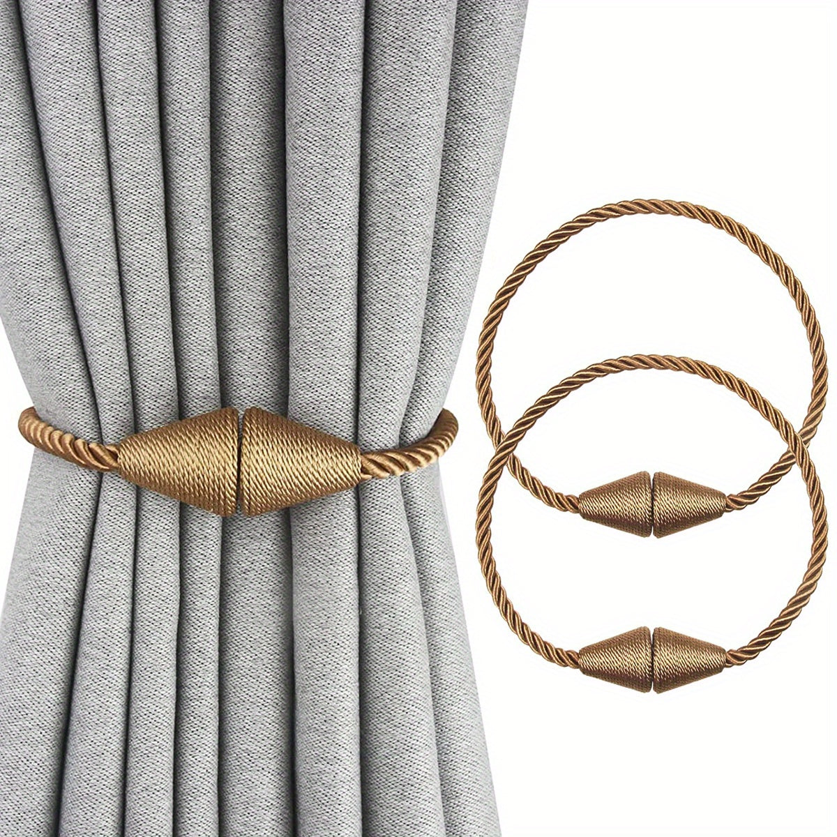 2pcs Magnetic Curtain Tiebacks Weave Holdbacks Easy to Use Stylish Home Decor