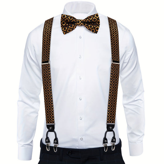 Men's Pants Suspender Set With Bow Tie Cufflinks Handkerchief