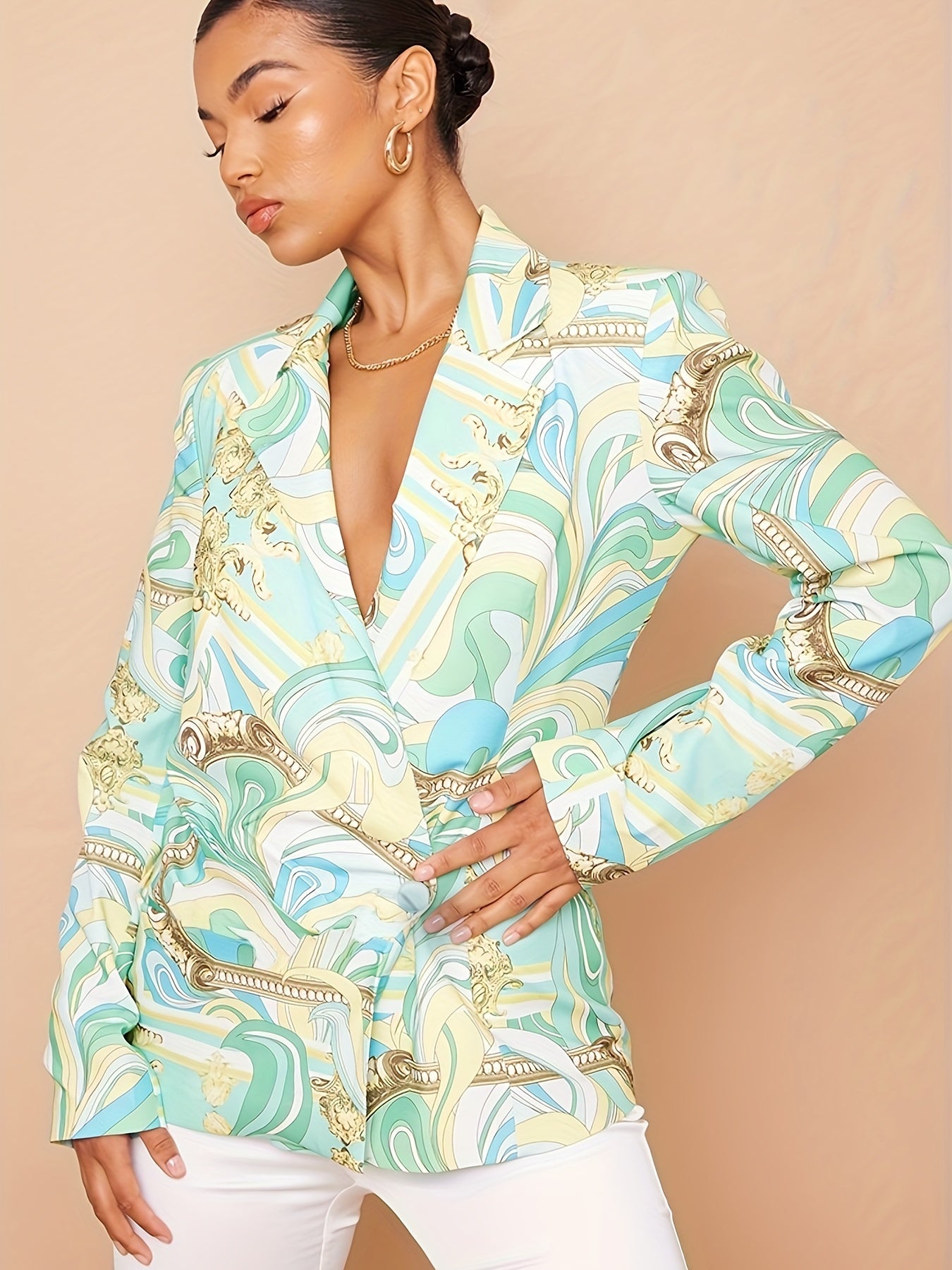  Floral Print Long Sleeve Blazer