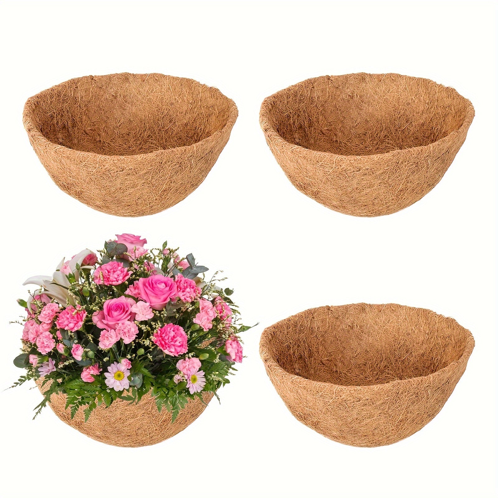 4pcs 12 Inch Coconut Liners Round Hanging Basket Liners