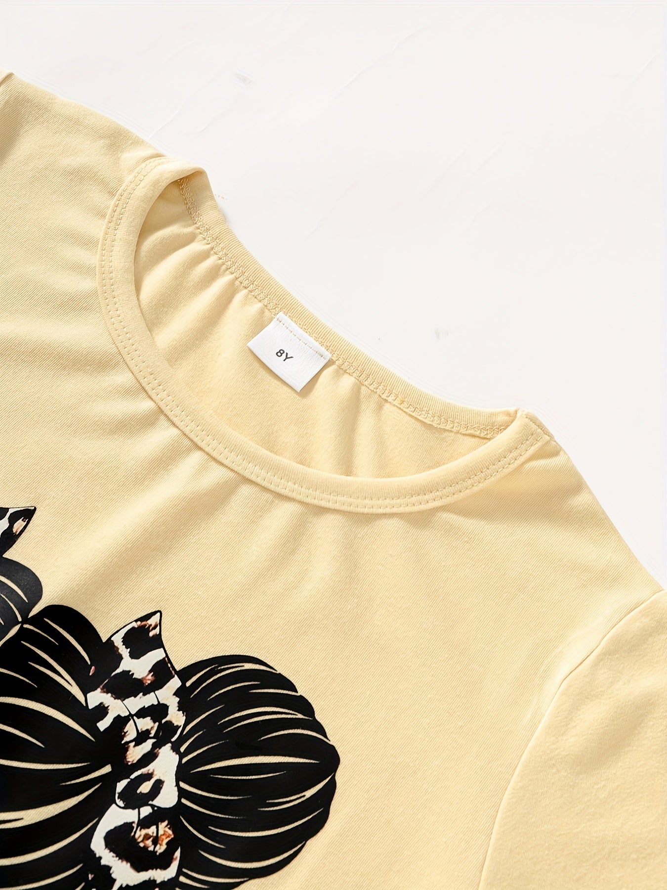 2 Pcs Girls' Portrait Tee & Animal Print Pants Set For Summer
