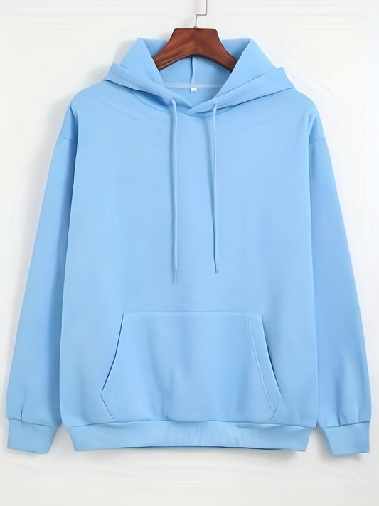 Solid Kangaroo Pocket Hoodie Long Sleeve Drawstring Hoodies