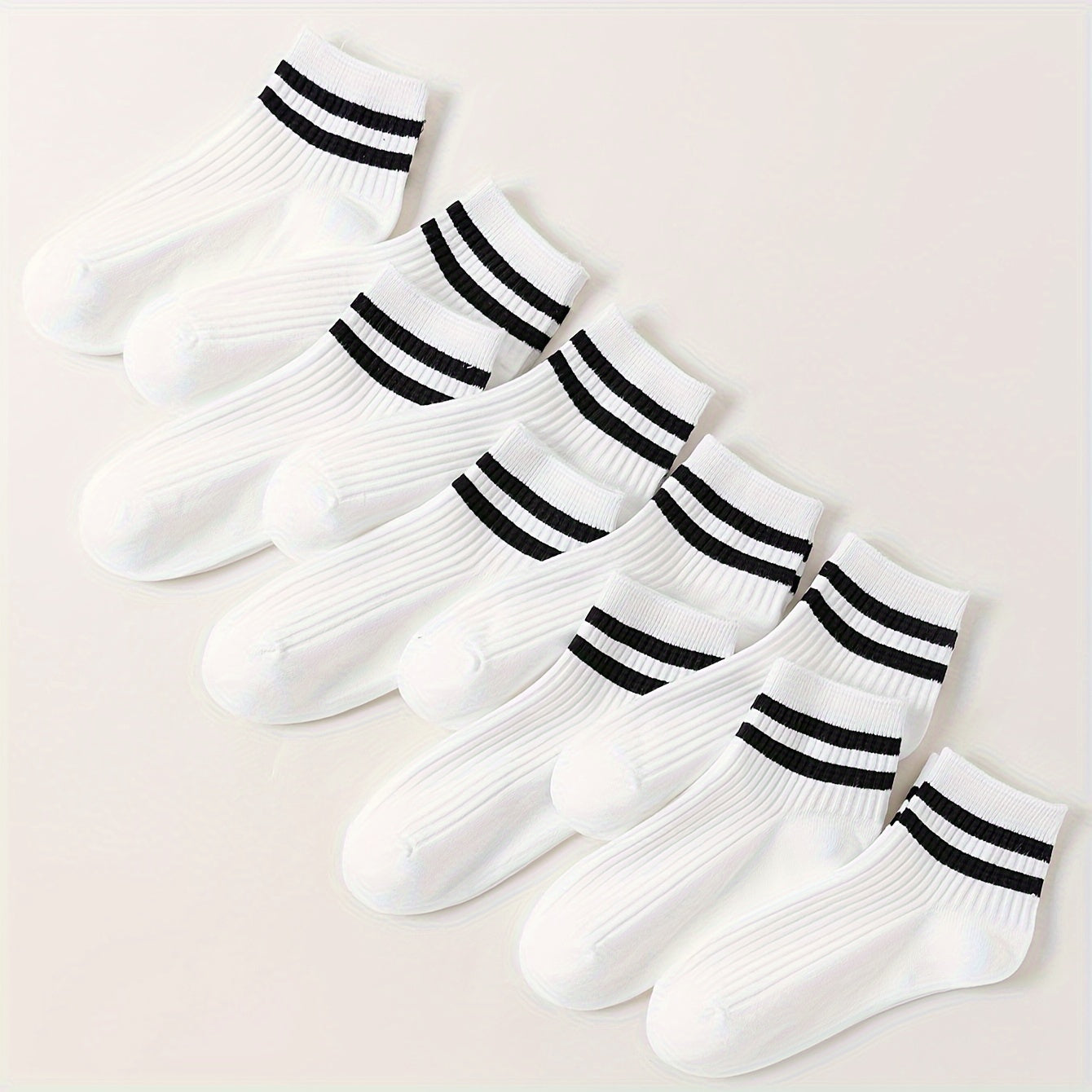 10 Pairs Striped Print Sports Short Socks Women's Stockings