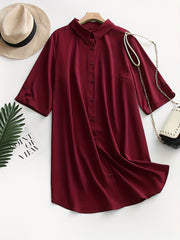  Solid Button Up Shirt Dress