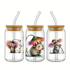 4pcs UV DTF Stickers Set for 16oz Glasses and Coffee Cups