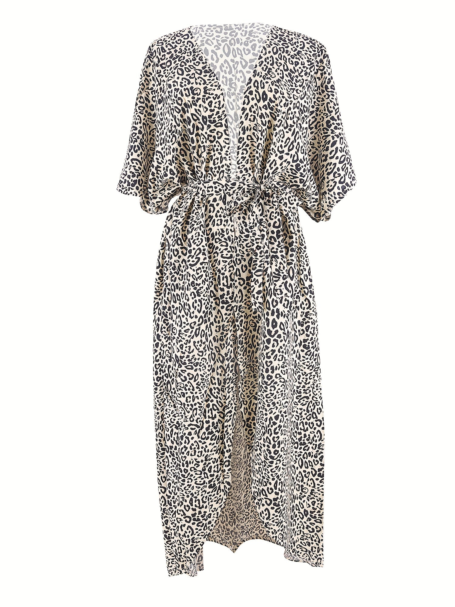  Boho Kimono Leopard Print Batwing Sleeve Cover Up