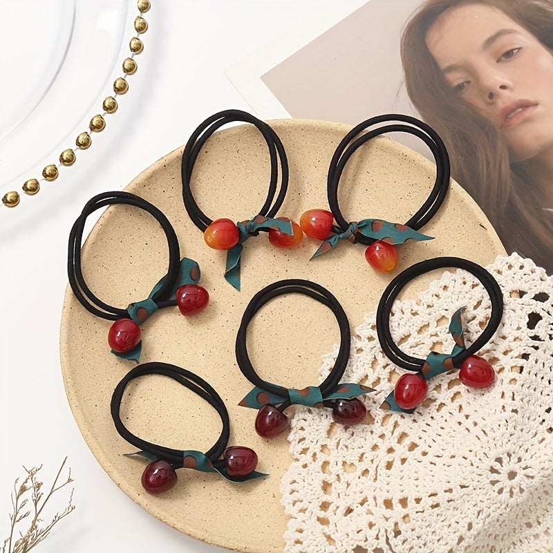 Cherry Decor Hair Rope Elastic Hair Tie Ponytail Rubber Band