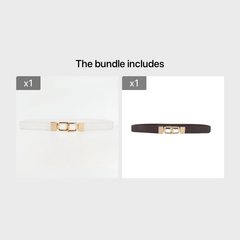Women's Thin Belt Elastic Band with Metal Golden Buckle