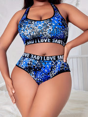  Sports Lingerie Set Splash Print Racer Back Bra Panty Two Piece Set