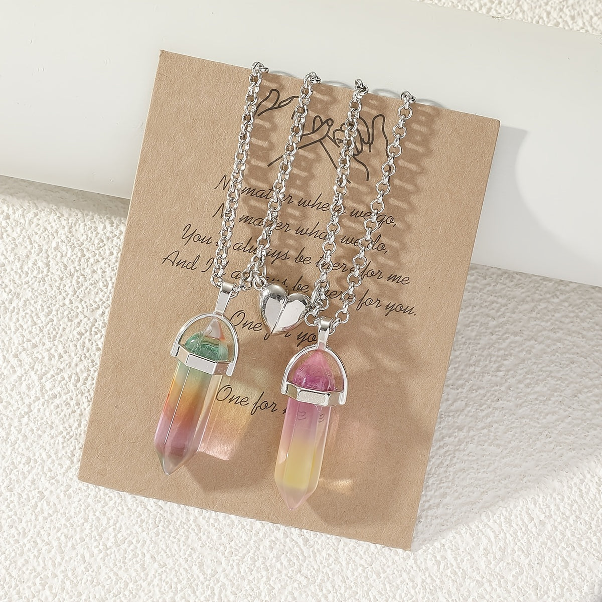 2pcs Couple Natural Stone Crystal Pendant Magnet Necklace Set Gift