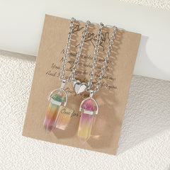 2pcs Couple Natural Stone Crystal Pendant Magnet Necklace Set Gift