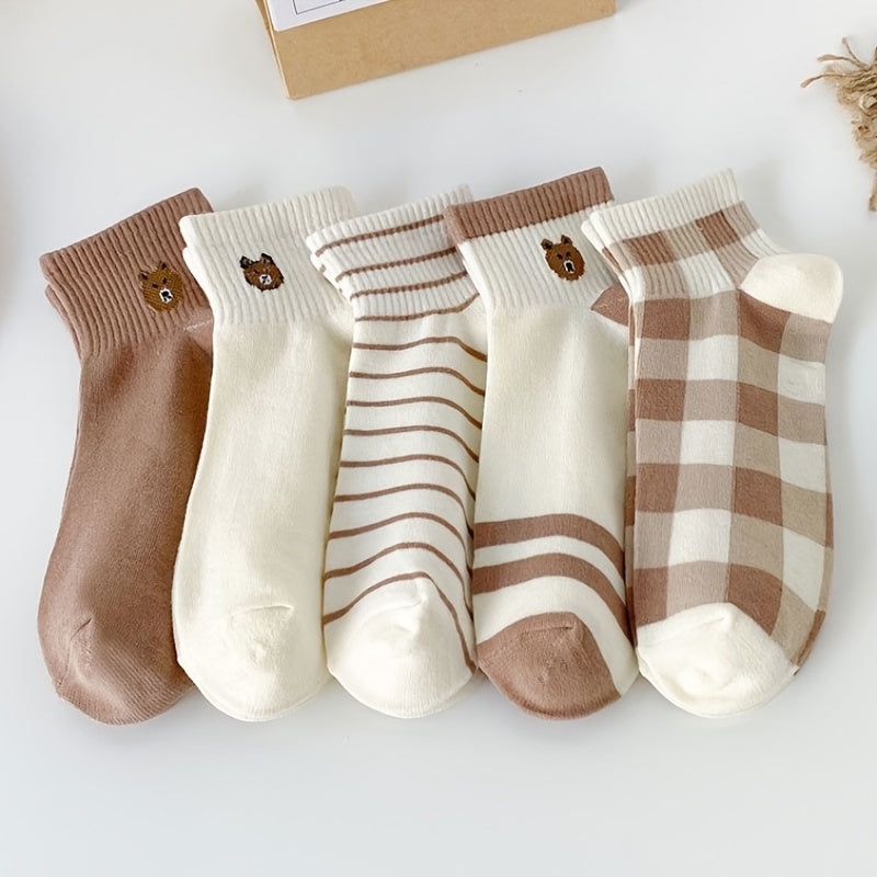 5 Pairs Teddy Bear Ankle Socks Women's Stocking