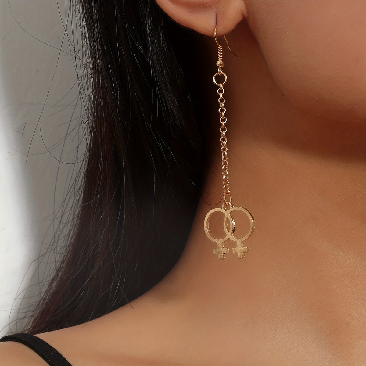 Girl Symbol Long Chain Dangle Earrings Minimalist Style Alloy Jewelry Gift