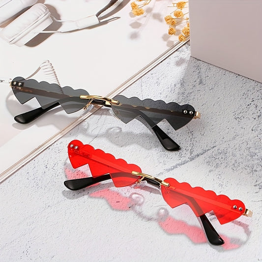 Y2K Heart Sunglasses Rimless Glasses Beach Prom Club UV400