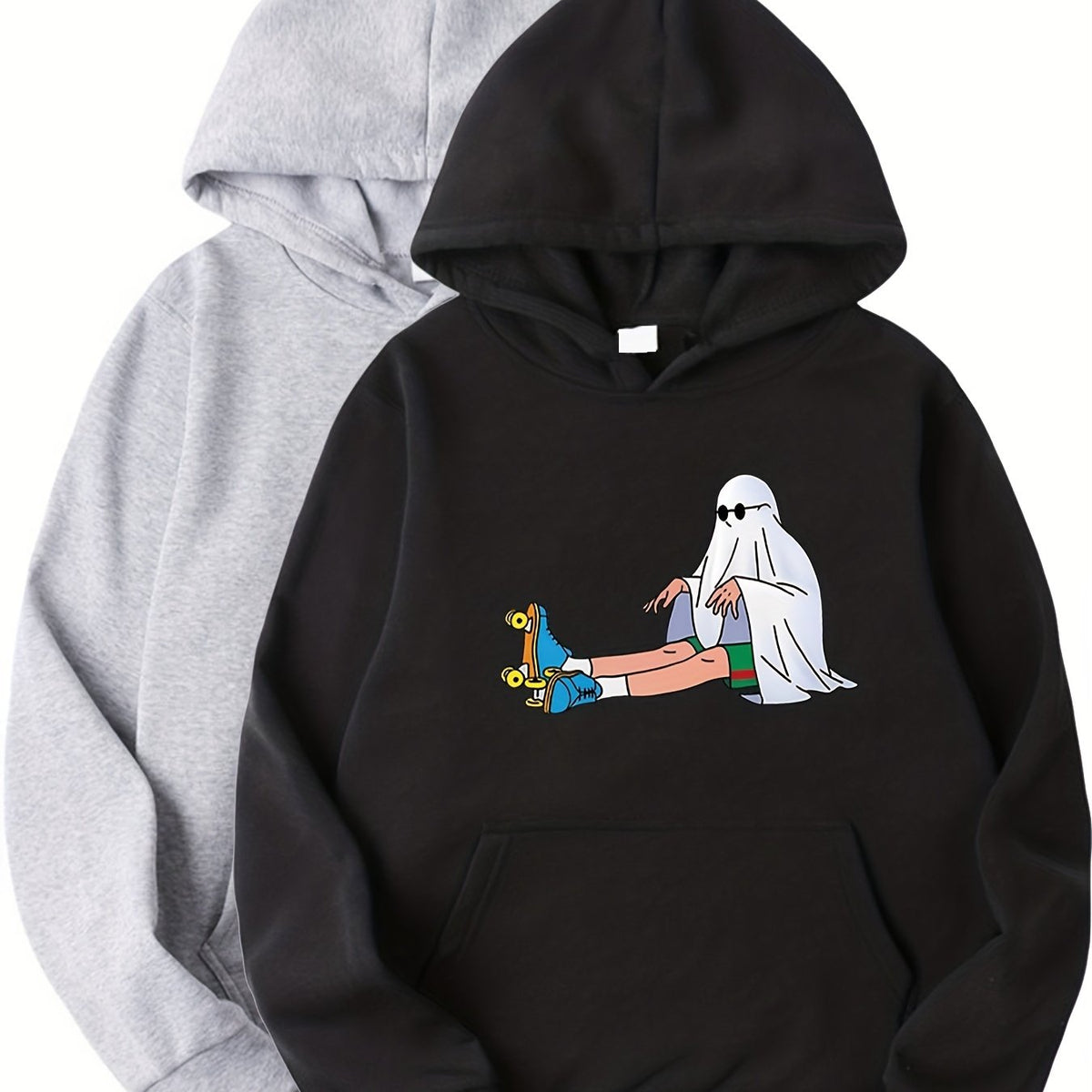 2pcs Pattern Print Boys Casual Pullover Hooded Sweatshirt