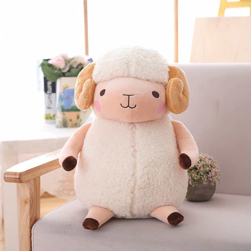 Cute Little Lamb Plush Doll with Brown Ears & Pink Cheeks