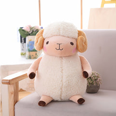 Cute Little Lamb Plush Doll with Brown Ears & Pink Cheeks