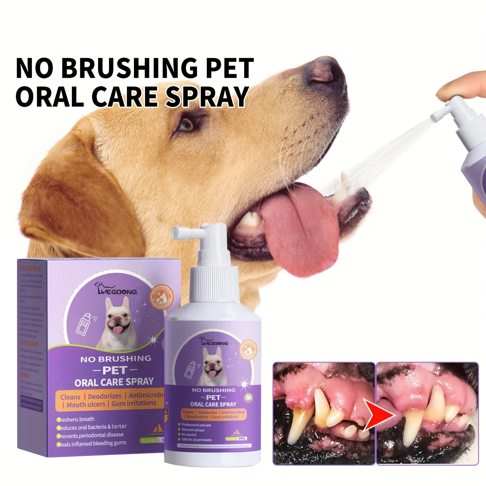 Dog & Cat Teeth Cleaning Spray - Freshen Your Pet's Breath Instantly