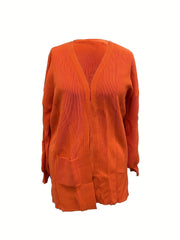  Solid Lantern Sleeve Open Front Knit Cardigan