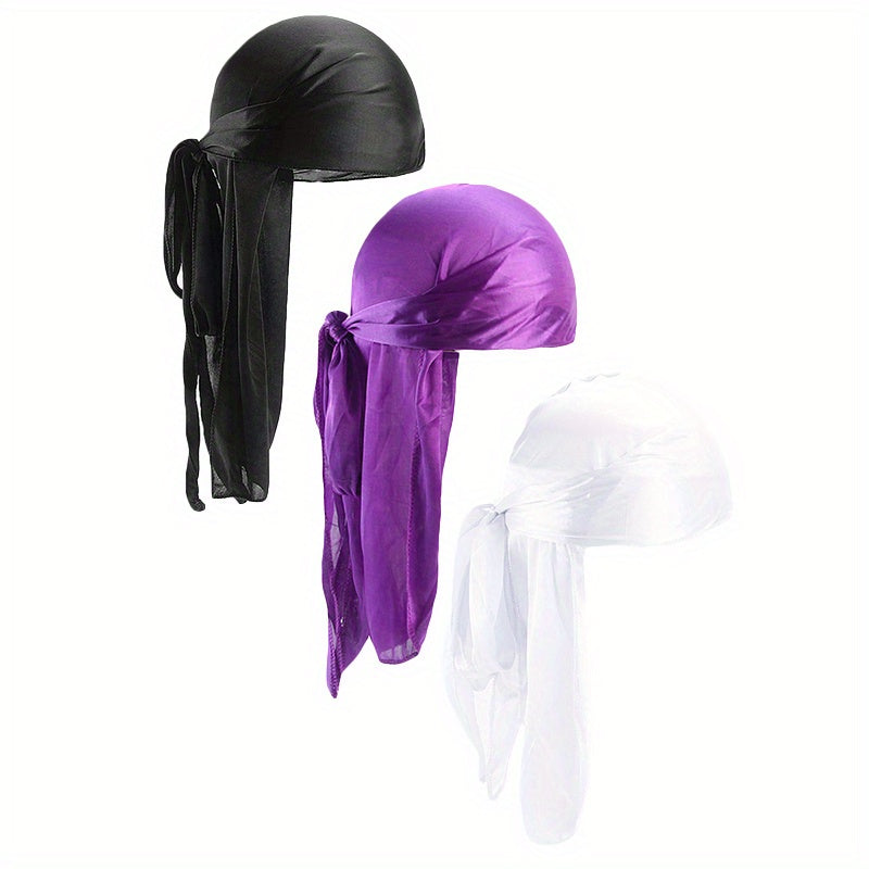 3pcs Unisex Satin Head Scarf Stretchy Bandana Beanie Durag Turban Cap