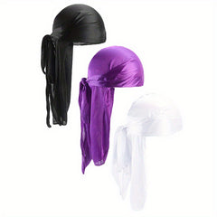 3pcs Unisex Satin Head Scarf Stretchy Bandana Beanie Durag Turban Cap