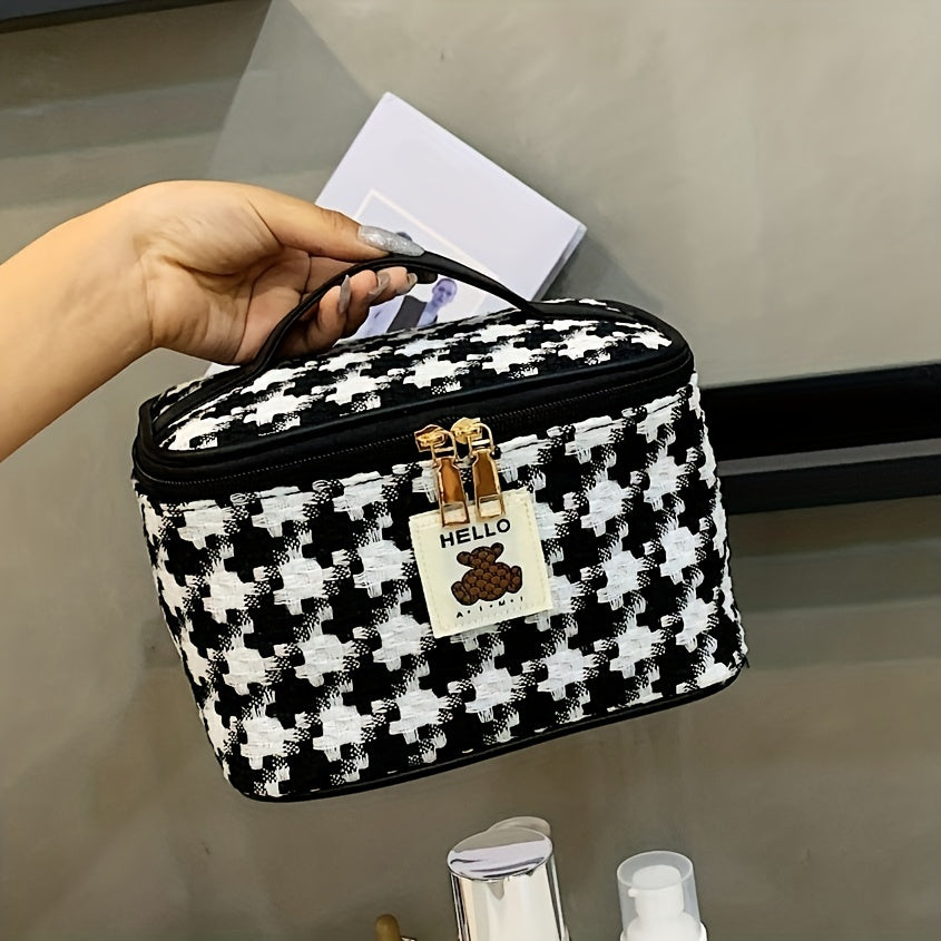Large Capacity Plaid Toiletry Bag Cosmetic Bag Handbag Travel Storage Bag