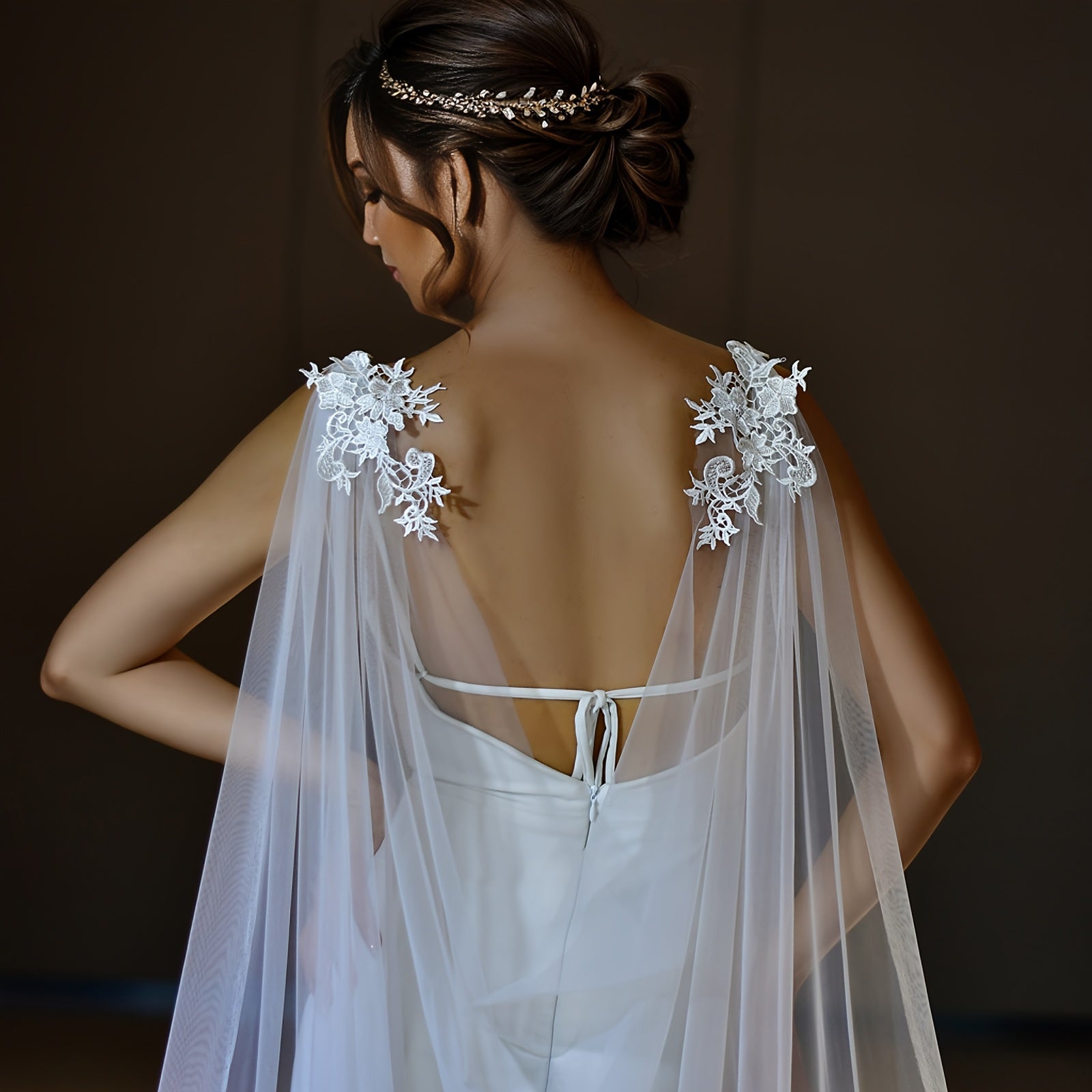 Bridal Veil Shawl Glamorous Style 100 Yarn with Lace Applique