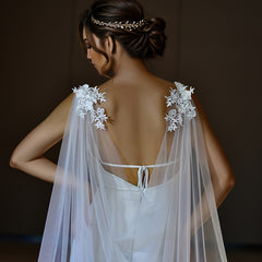 Bridal Veil Shawl Glamorous Style 100 Yarn with Lace Applique