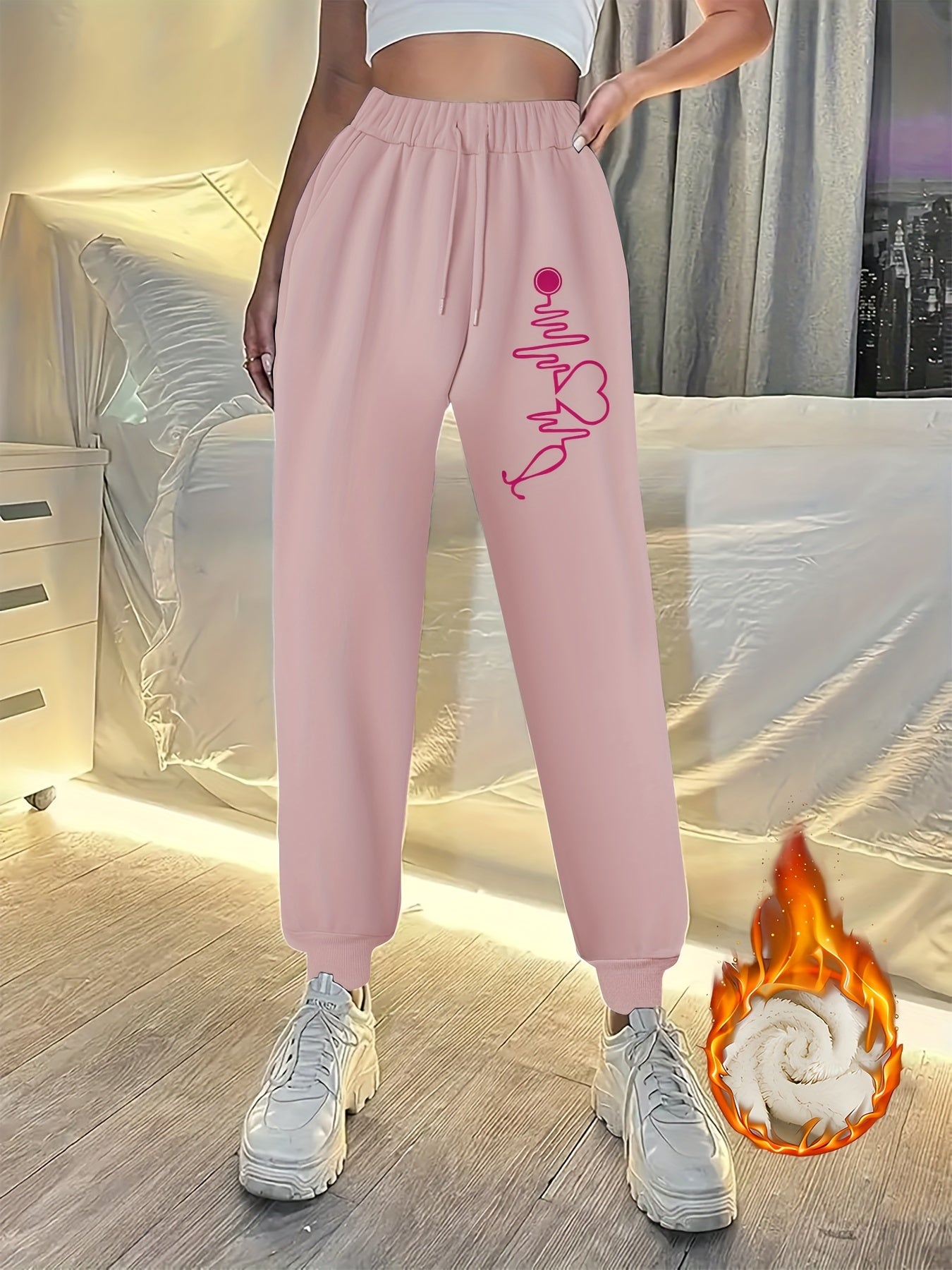 Women's Plus Size Heart Print Fleece Joggers