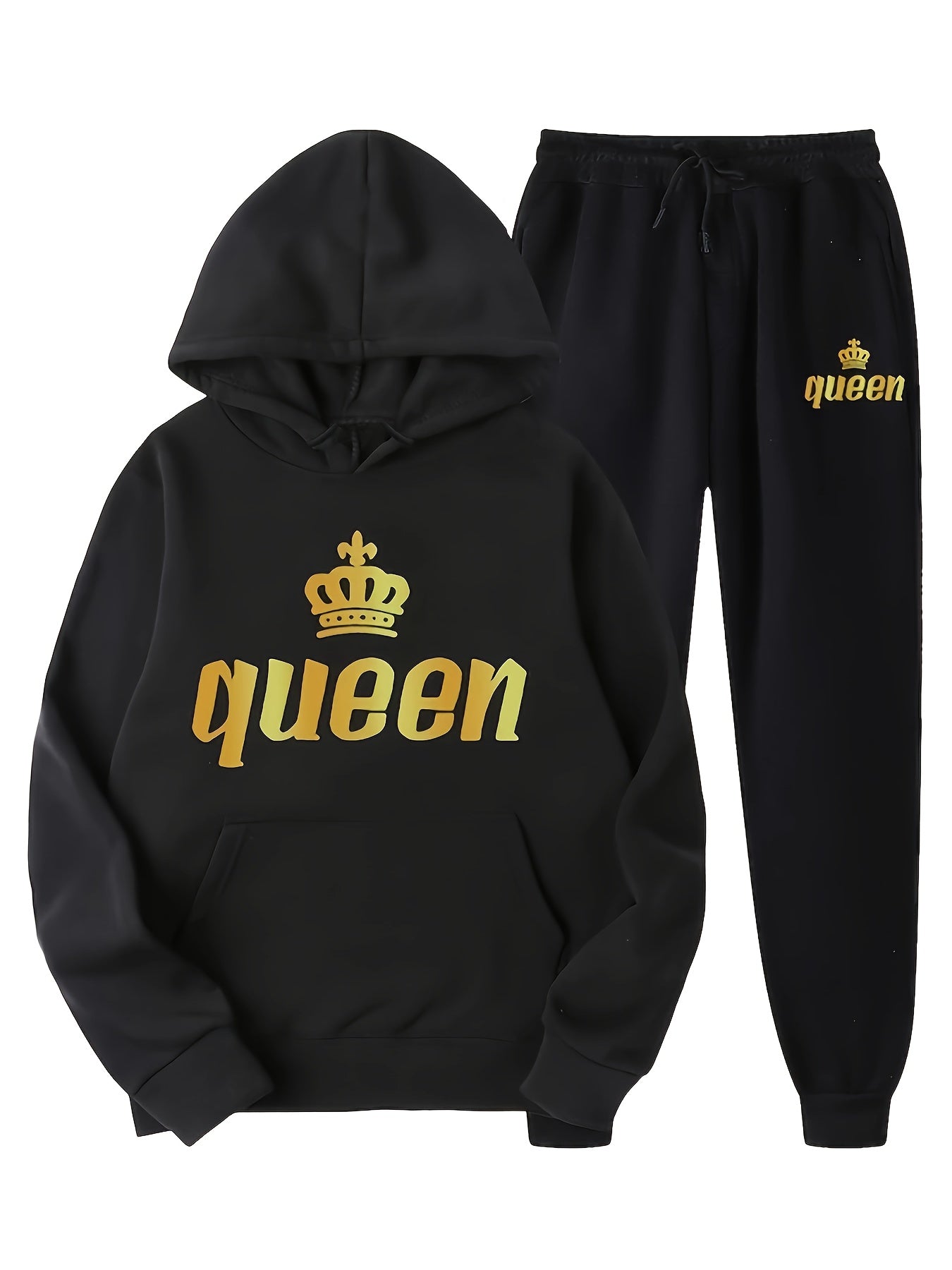  Letter & Crown Print Hoodie & Joggers Set