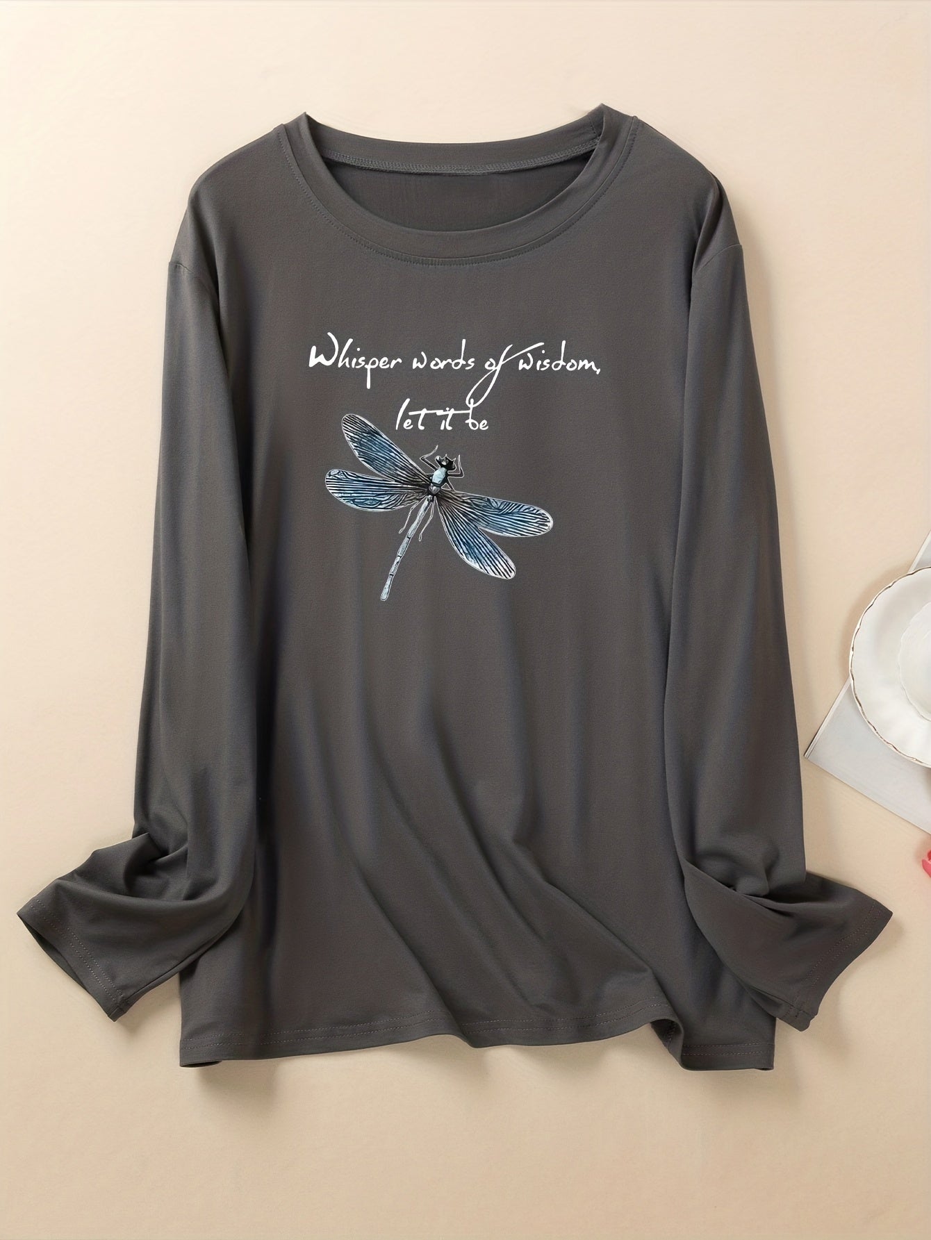  Dragonfly Print Long Sleeve Pajama Top