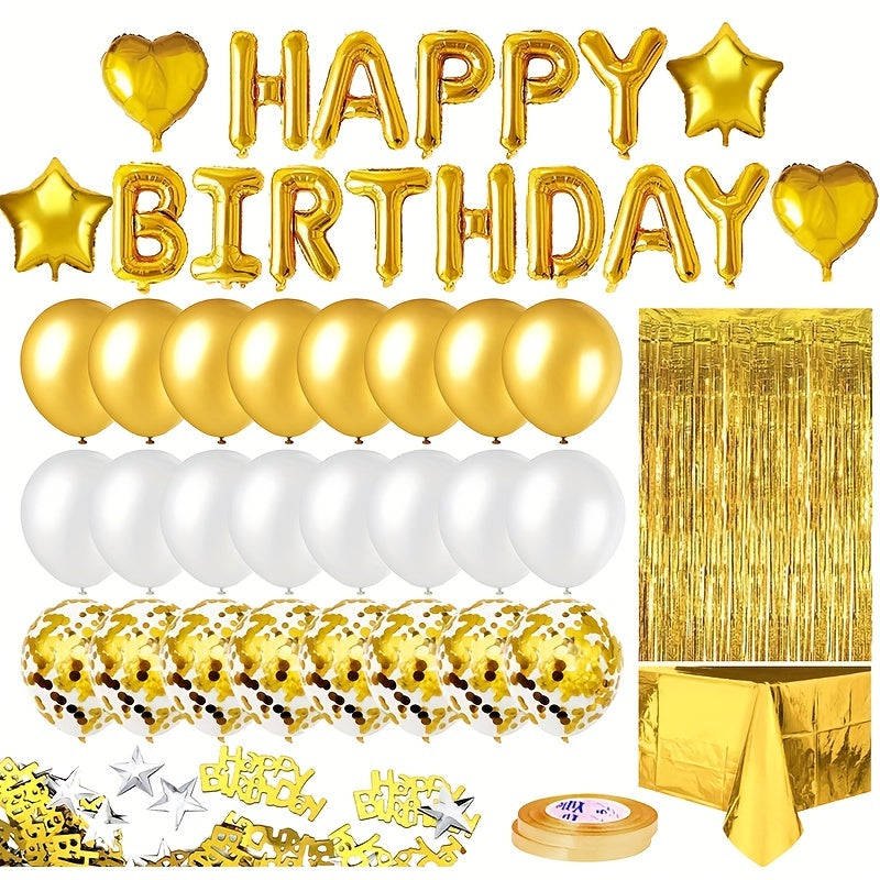 Rose Birthday Party Decoration Kit with Fringe Curtain & Balloons