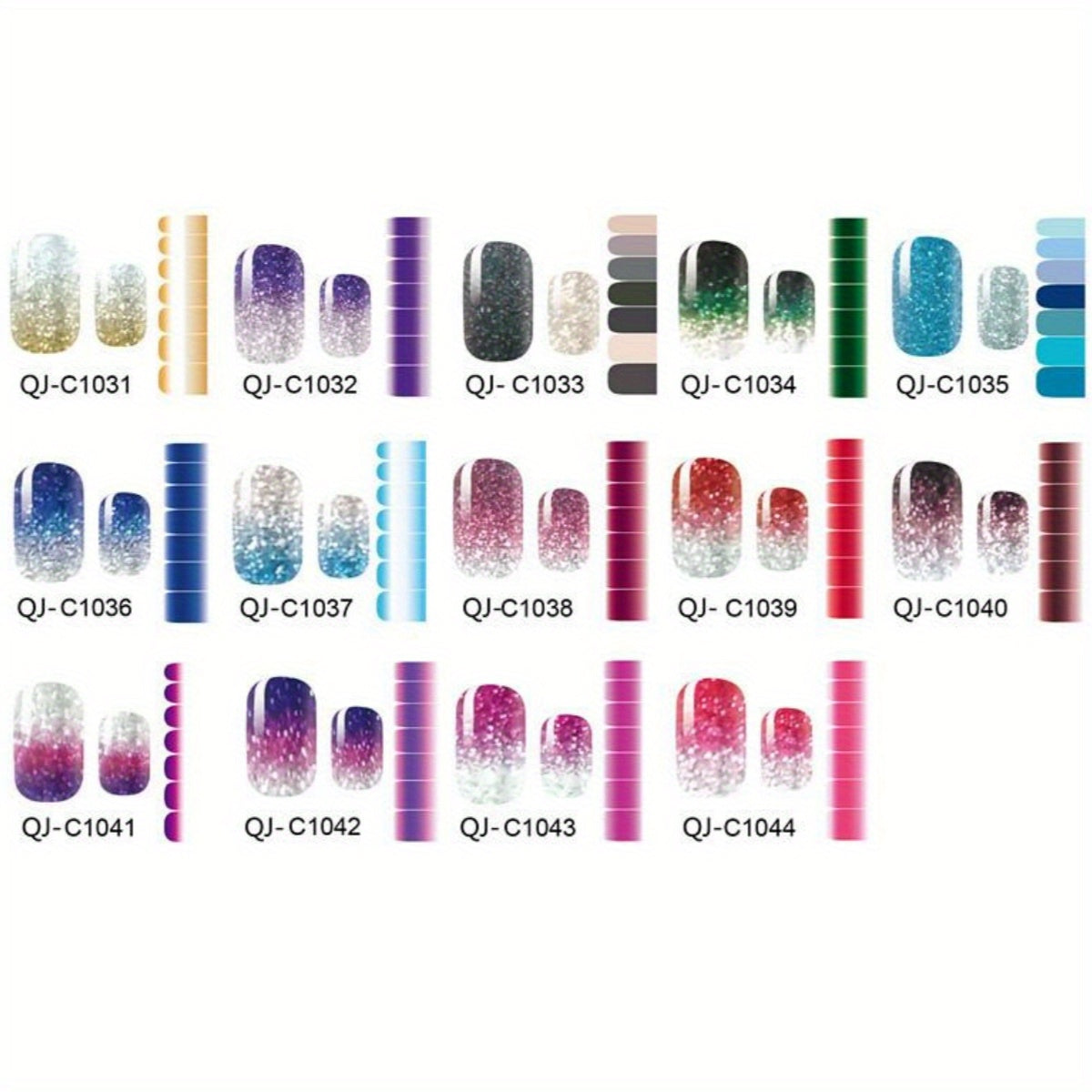 14 Sheets Gradient Glitter Nail Stickers Set Full Wraps Polish Stickers Decal St