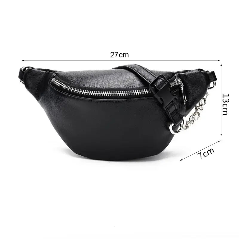 Leather Waist Fanny Pack Chest Bag Metal Chain for Women