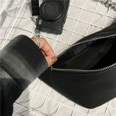 Leather Waist Fanny Pack Chest Bag Metal Chain for Women