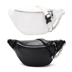 Leather Waist Fanny Pack Chest Bag Metal Chain for Women